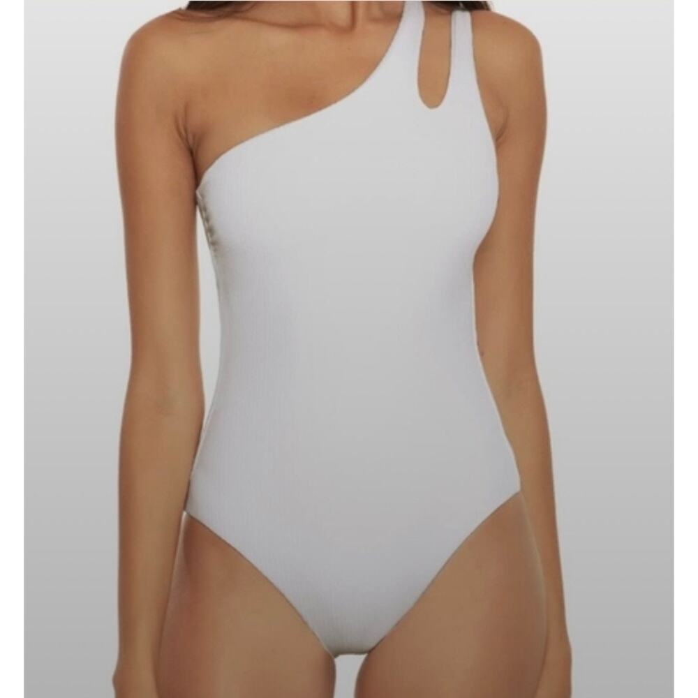 BECCA Virtue Pucker Up Violet Asymmetrical One Piece Swimsuit SZ L